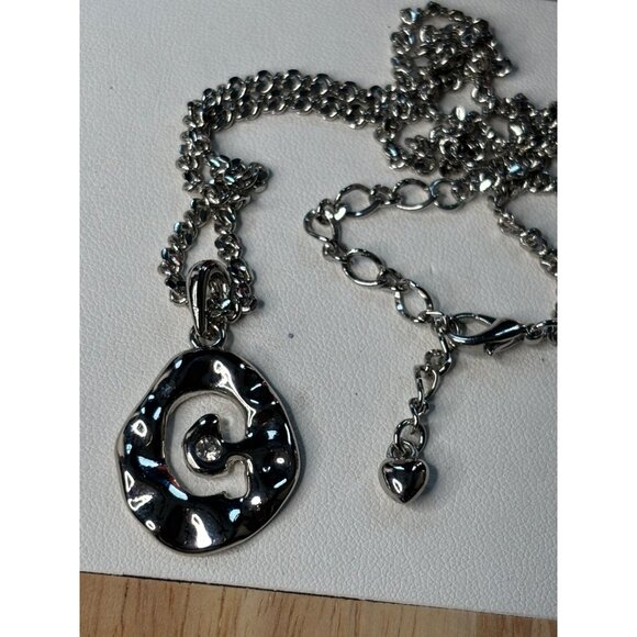 Silver-Tone Chain Necklace With Textured Circle Pendant & Heart Accent - Picture 6 of 9